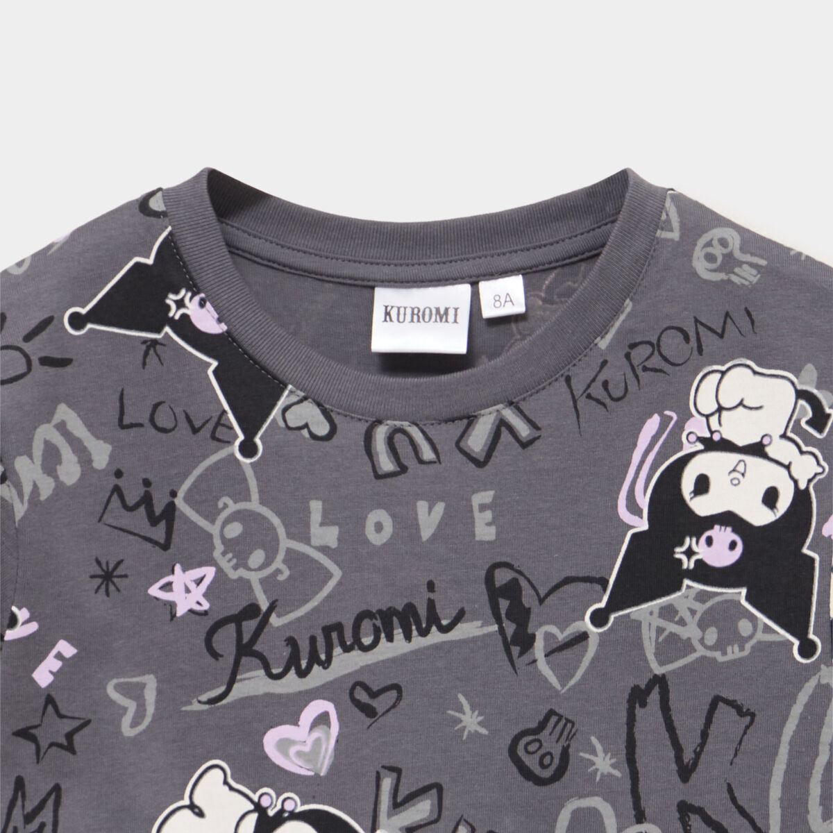 T-shirt coton Hello Kitty Kuromi gris fonc&eacute; fille