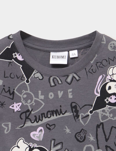T-shirt coton Hello Kitty Kuromi gris fonc&eacute; fille