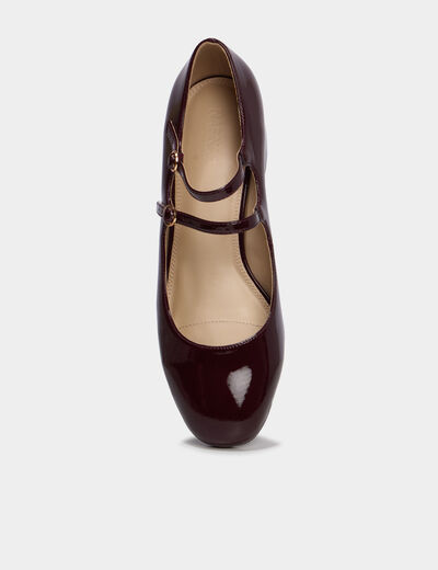 Escarpin double bride effet verni bordeaux femme