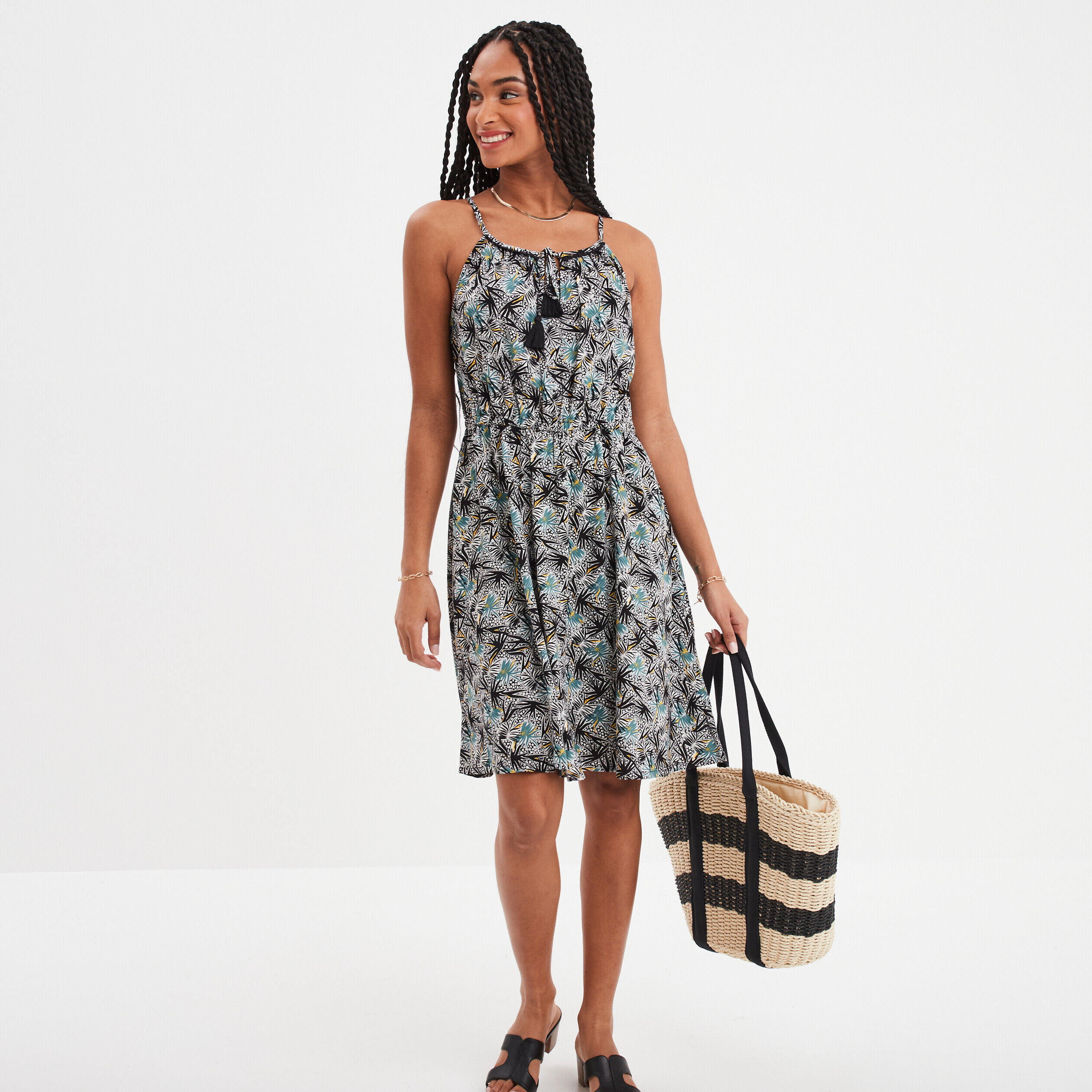 Robe droite à bretelles noir femme LH