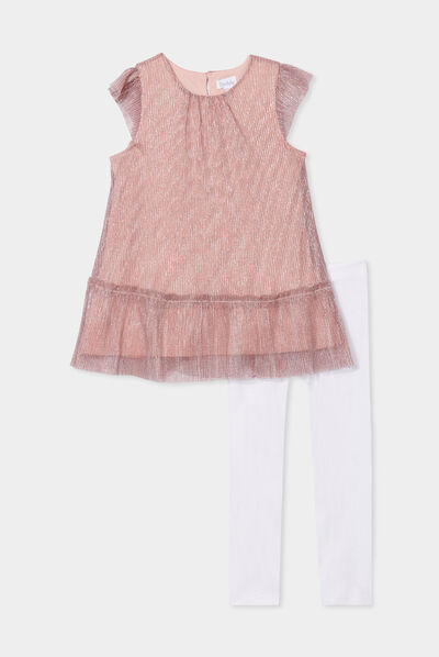 Ensemble de fêtes robe et collants rose clair bébé fille