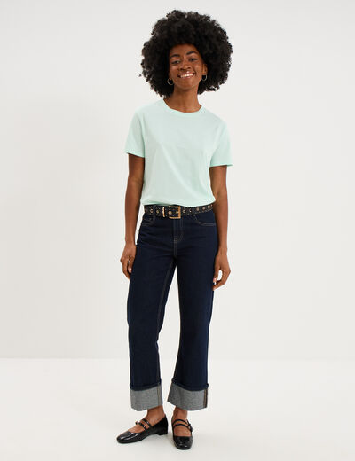 T-shirt col rond manches courtes coton vert clair femme