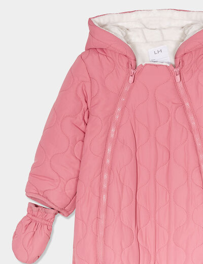 Combinaison pilote zippée à capuche vieux rose bébé fille