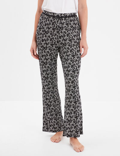 Pantalon de pyjama droit fluide noir femme