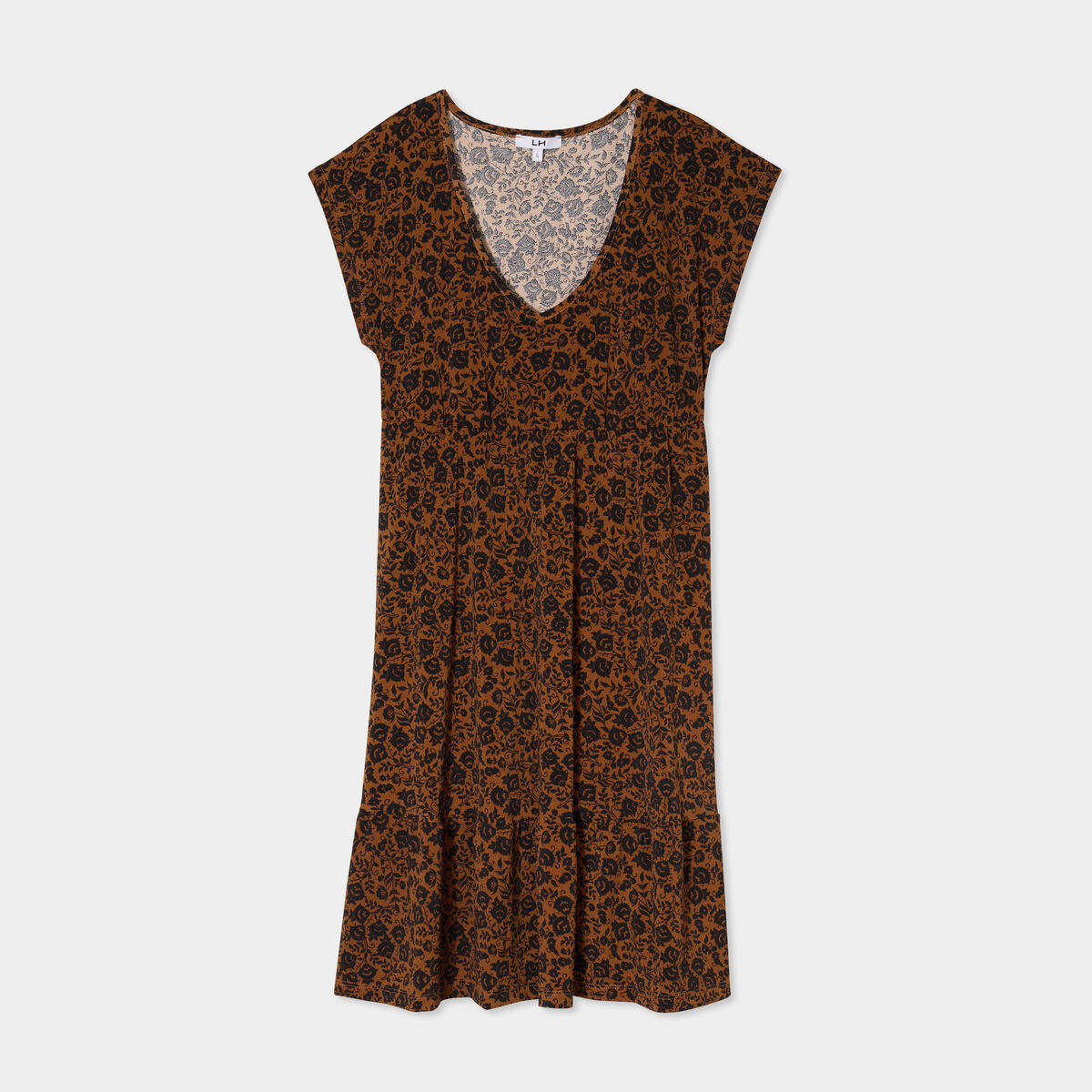 Robe patineuse manches courtes camel femme