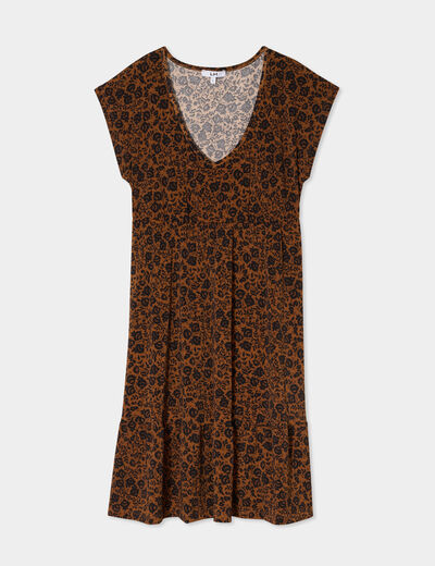 Robe patineuse manches courtes camel femme