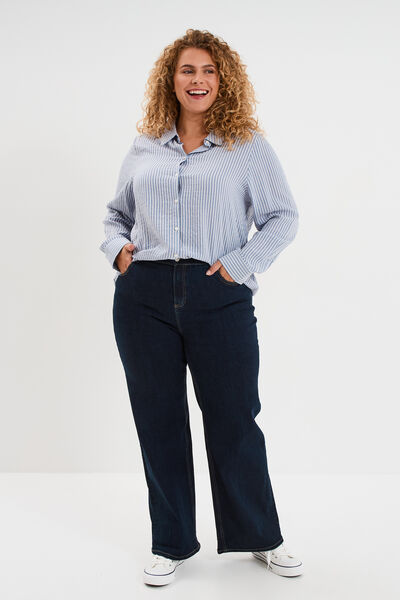 Jean taille haute wide leg cropped denim brut femme grande taille