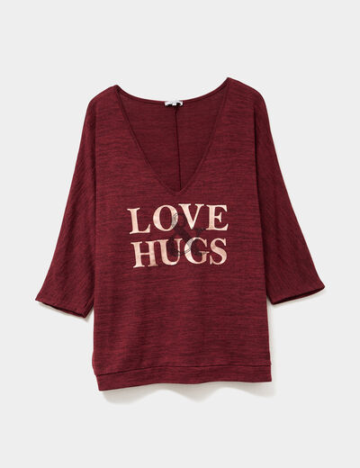 Pull manches 3/4 chauve-souris col V bordeaux femme grande taille