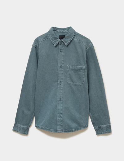 Surchemise en jean coton d&eacute;lav&eacute; vert fonc&eacute; homme