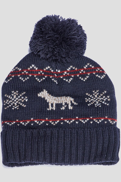 Bonnet à pompon bleu foncé garçon