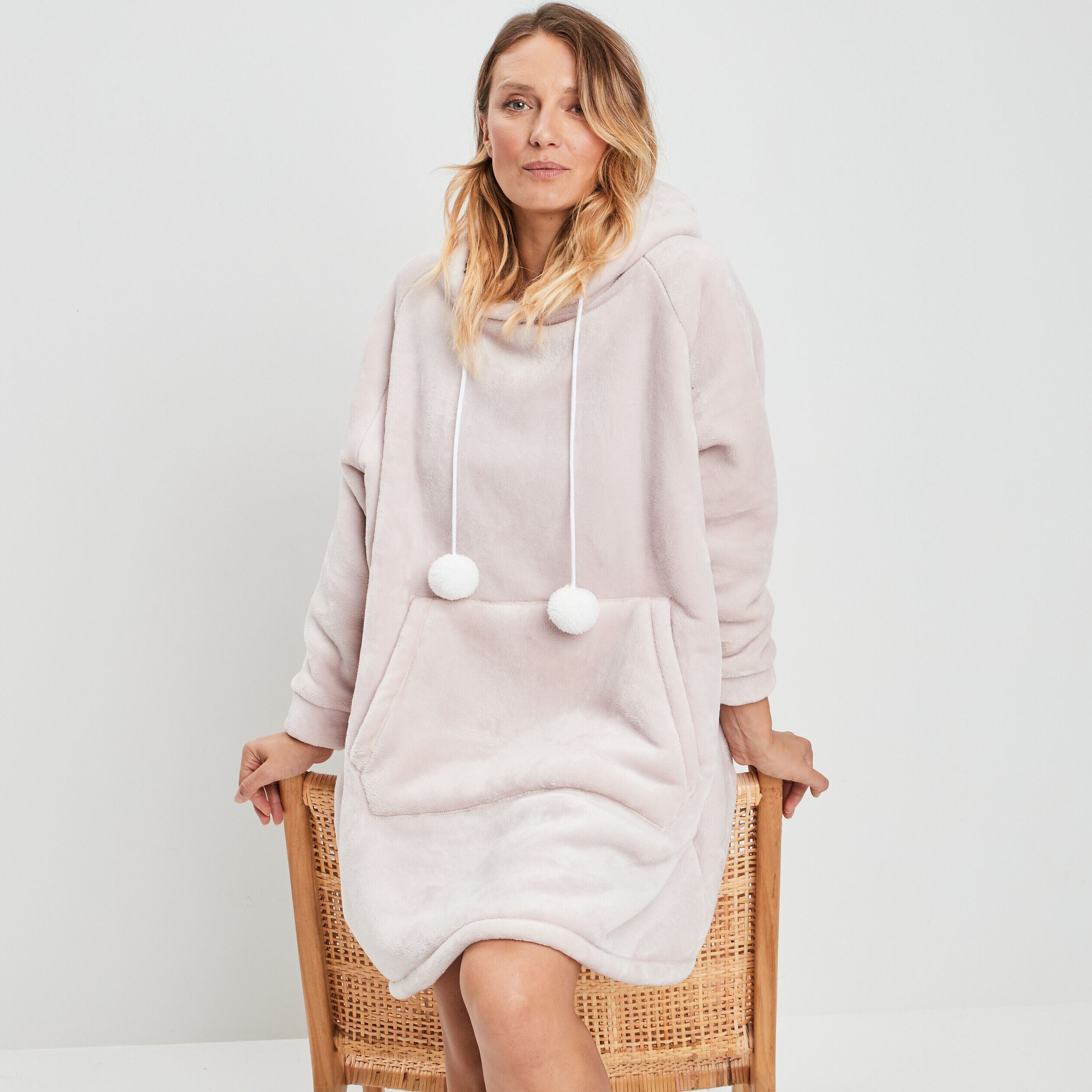 Poncho plaid à capuche vieux rose femme LH