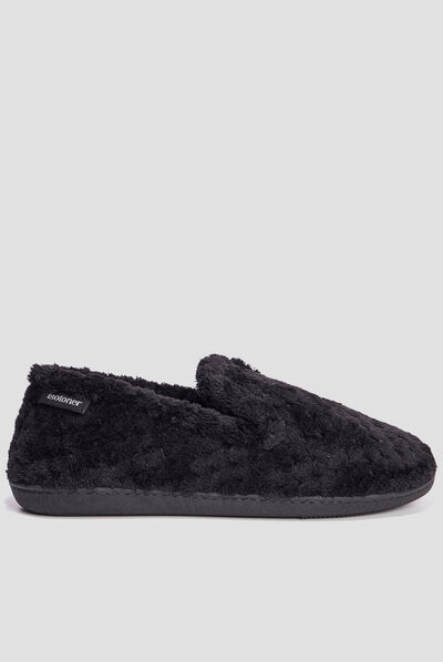 Chaussons charentaises fourrure Isotoner noir femme