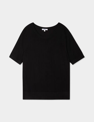 Pull manches courtes col rond noir femme