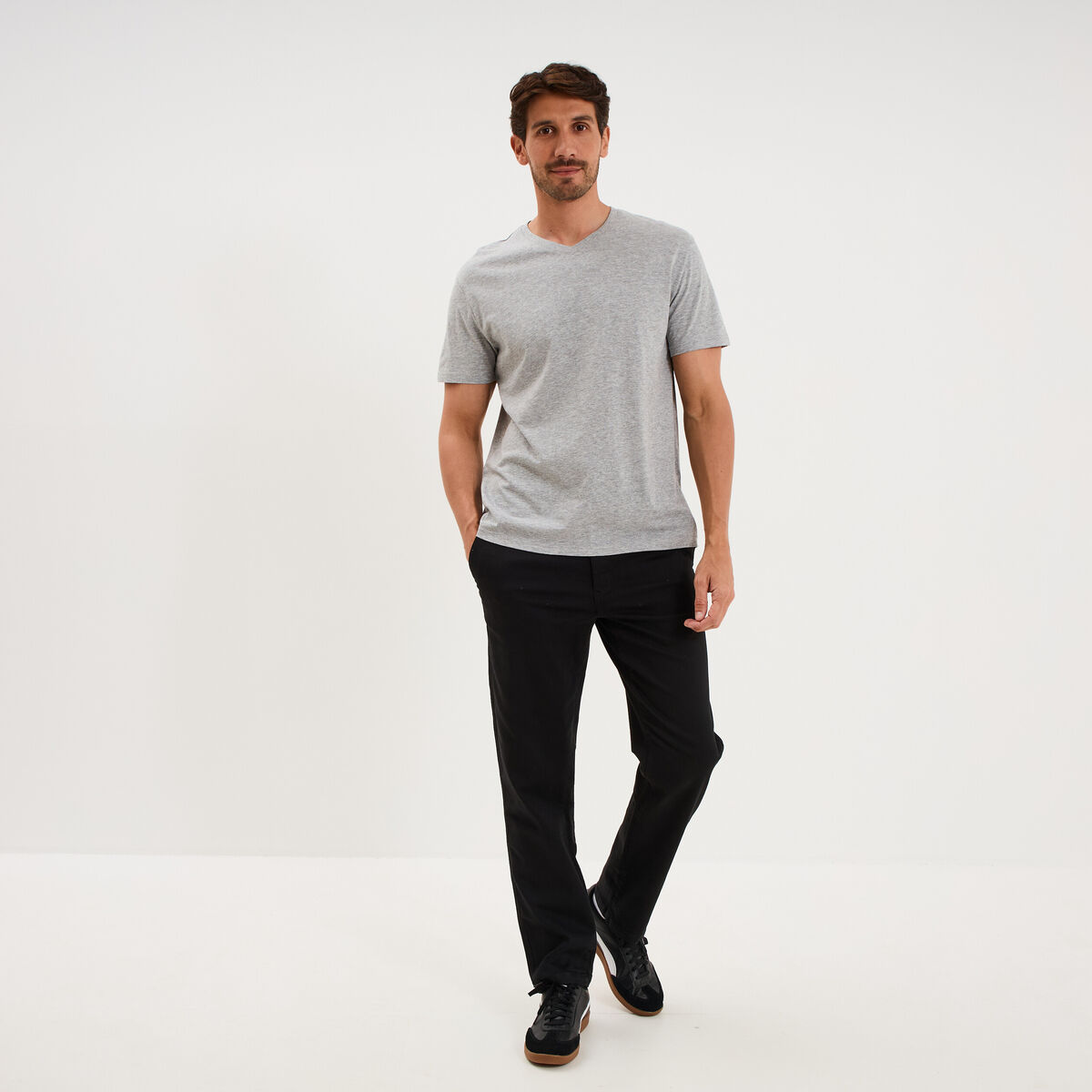 Pantalon chino droit confort noir homme
