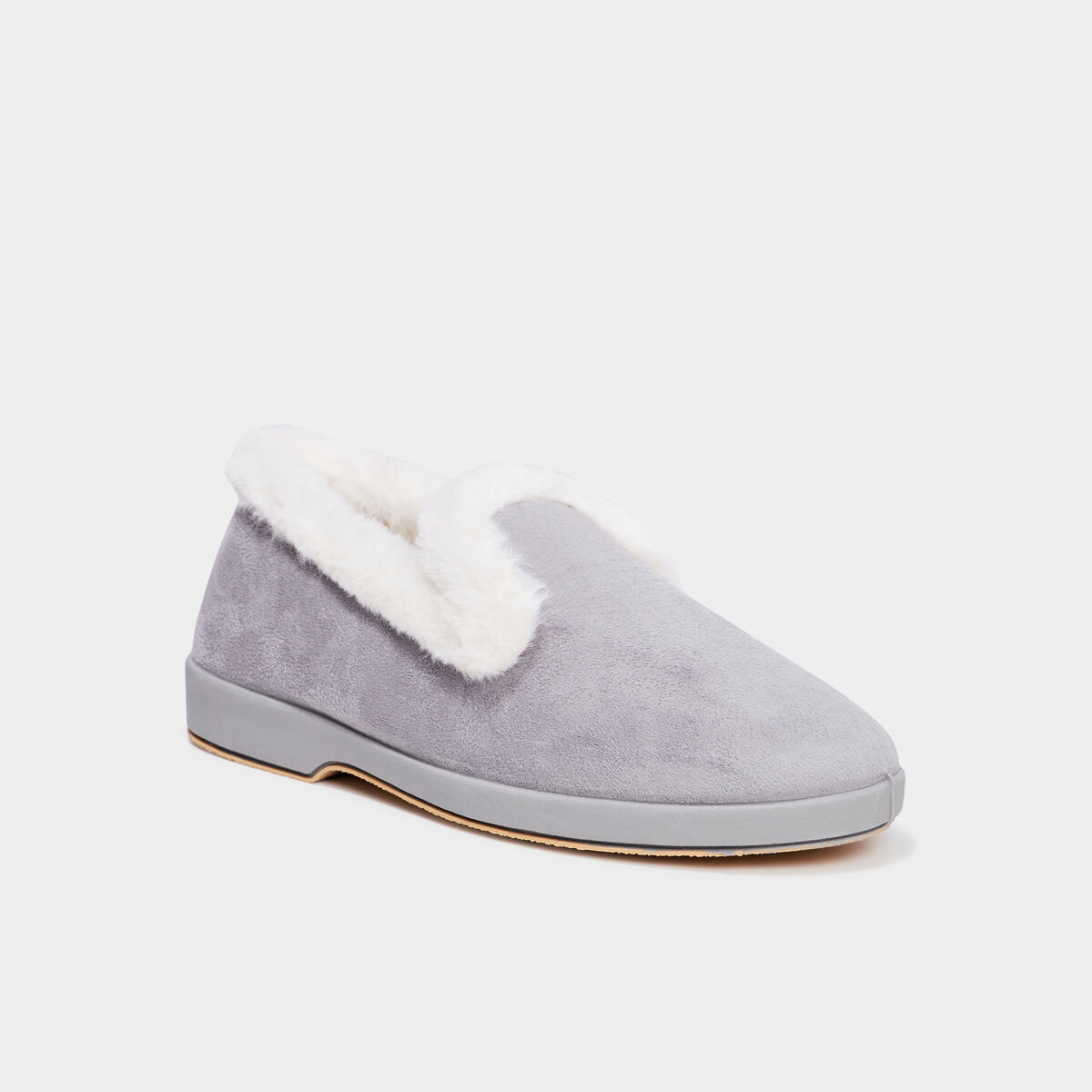 Chaussons avec col &agrave; fourrure gris femme