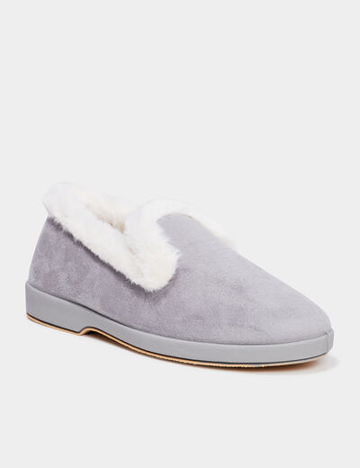 Chaussons avec col &agrave; fourrure gris femme