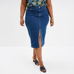 Jupe fendue en jean trap&egrave;ze denim stone femme grande taille