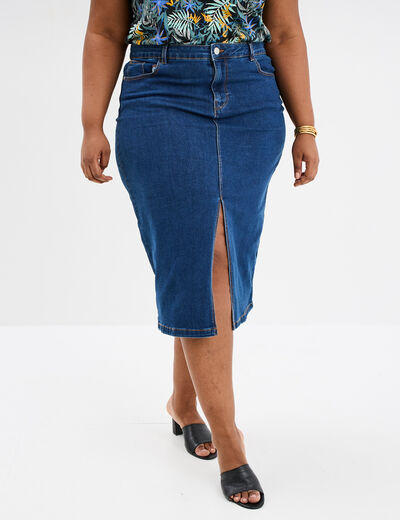 Jupe fendue en jean trapèze denim stone femme grande taille