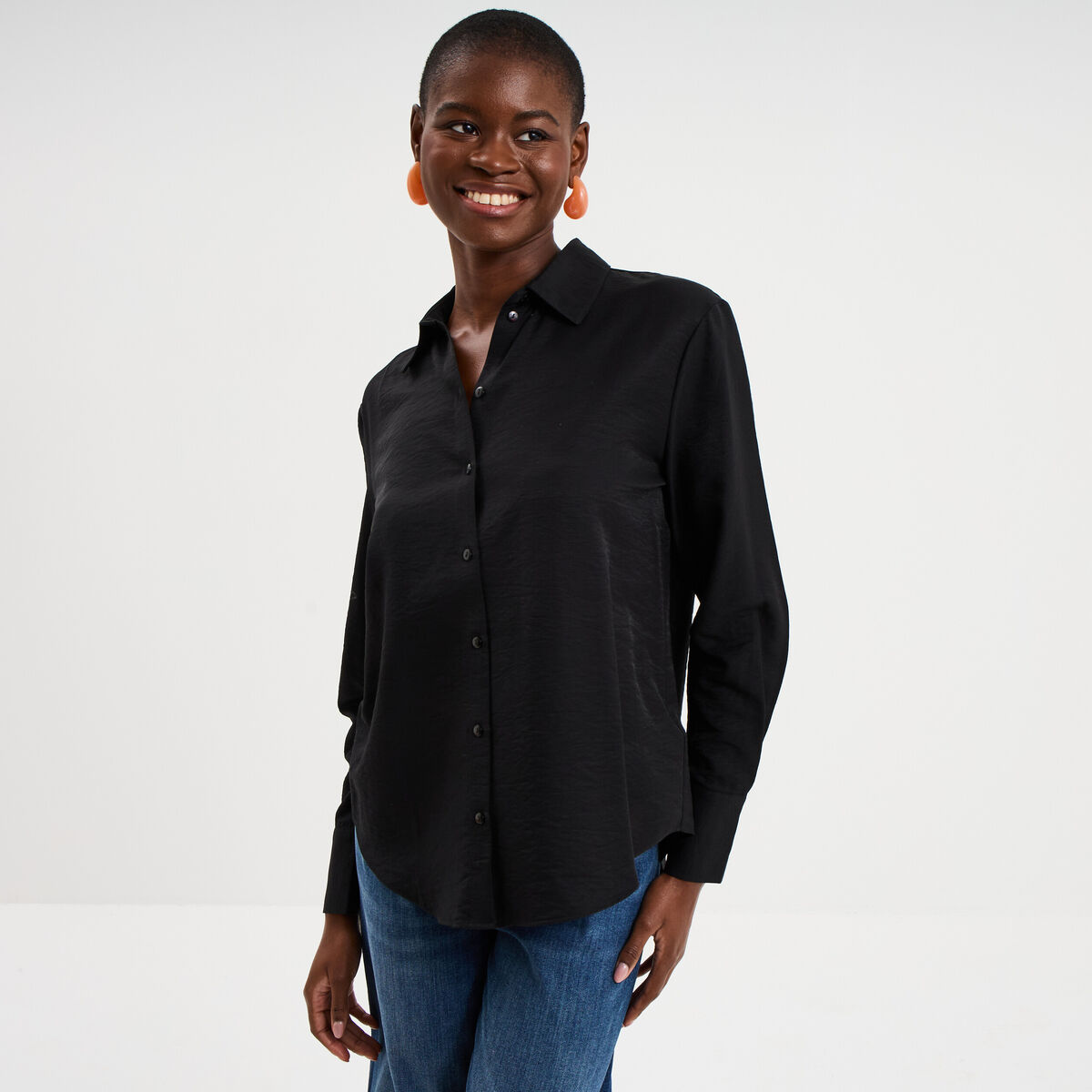 Chemise manches longues noir femme