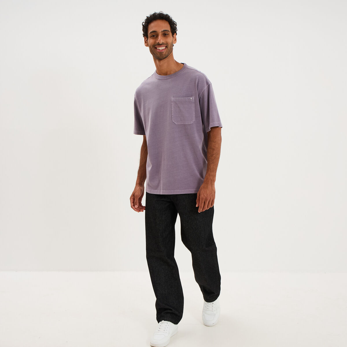 T-shirt 1 poche manches courtes coton violet homme