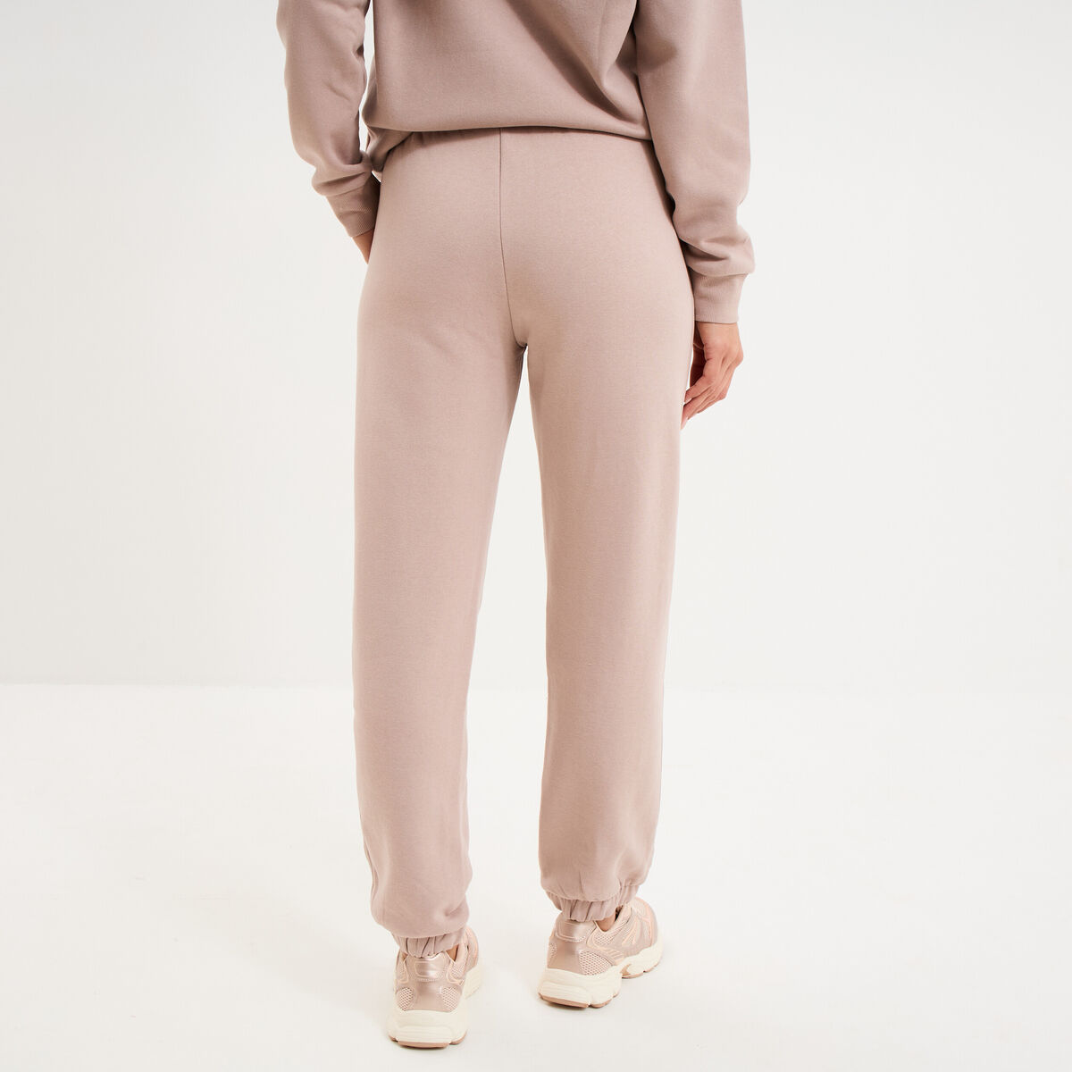 Pantalon jogging droit molleton marron clair femme