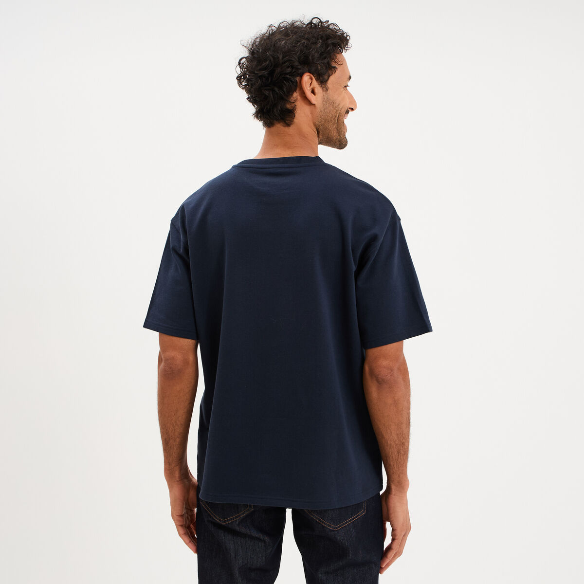 T-shirt col rond droit relax fit bleu marine homme