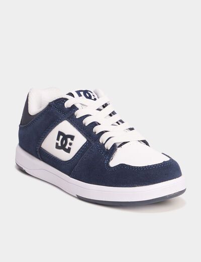 Tennis basses cuir &agrave; lacets bleu gar&ccedil;on