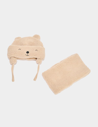 Ensemble bonnet et tour de cou sable mixte