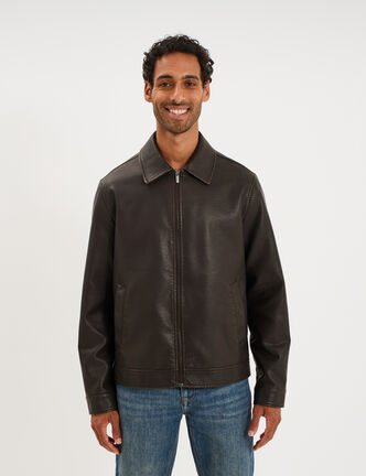 Veste courte simili cuir marron homme