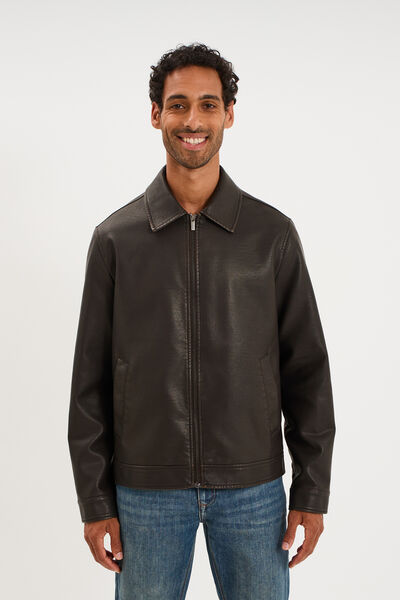 Veste courte simili cuir marron homme