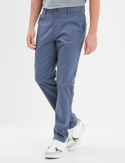 Pantalon chino droit stretch retroussé bleu gris homme