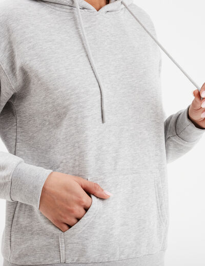Sweat hoodie molleton à capuche gris clair femme