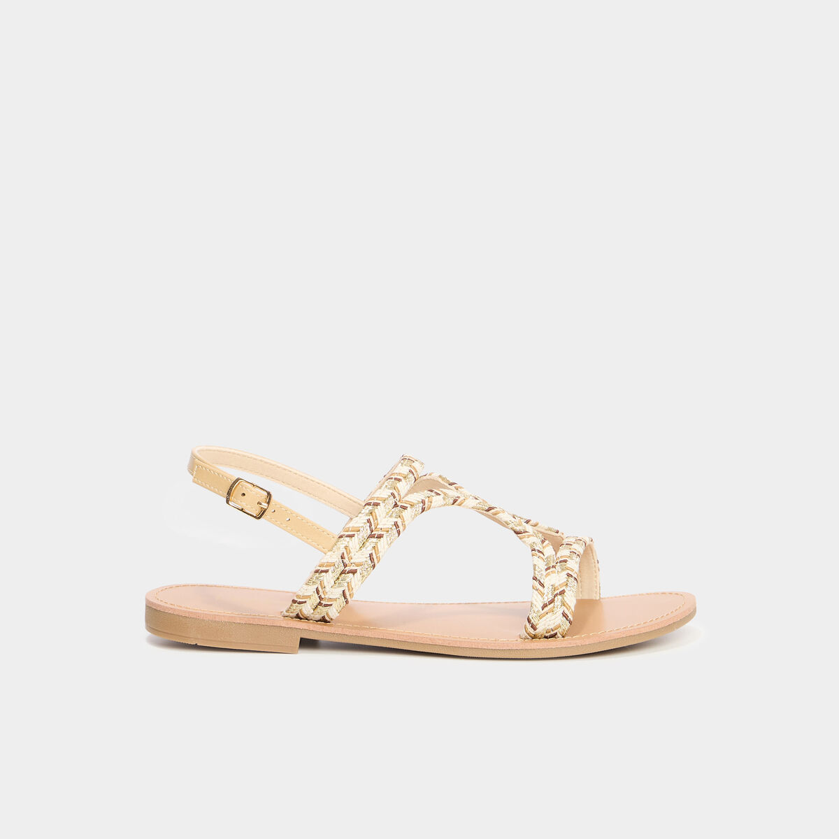 Sandales plates brides tress&eacute;es multicolore femme