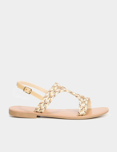 Sandales plates brides tress&eacute;es multicolore femme