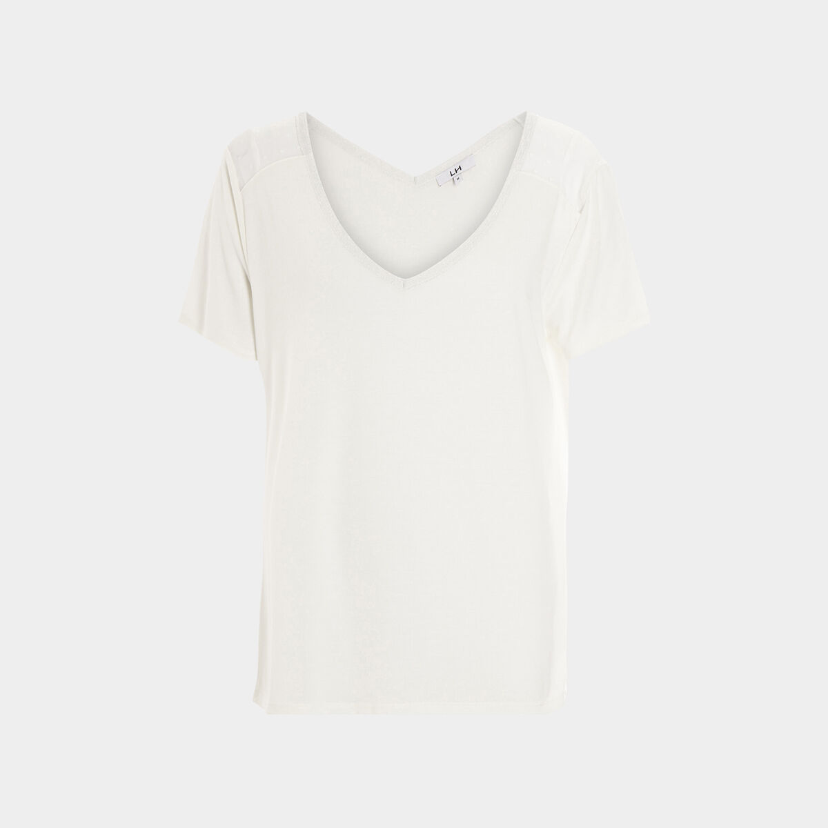 T-shirt manches courtes à col en V ivoire femme