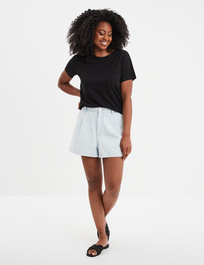 T-shirt col rond 1 poche manches courtes noir femme