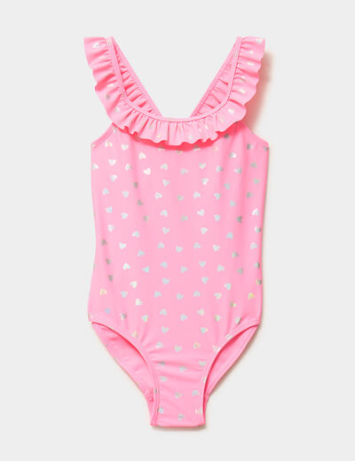 Maillot de bain une pi&egrave;ce &agrave; volants rose fluo fille