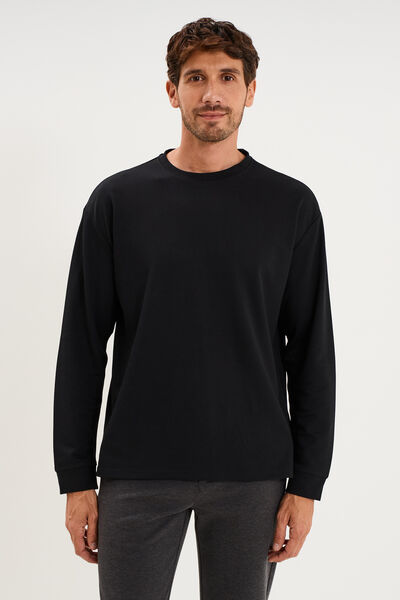 T-shirt col rond manches longues noir homme