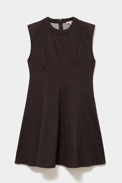 Robe courte trap&egrave;ze sans manches marron fonc&eacute; femme