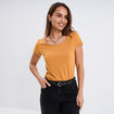 T-shirt coton col rond manches courtes jaune moutarde femme
