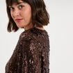 T-shirt &agrave; sequins manches courtes marron fonc&eacute; femme