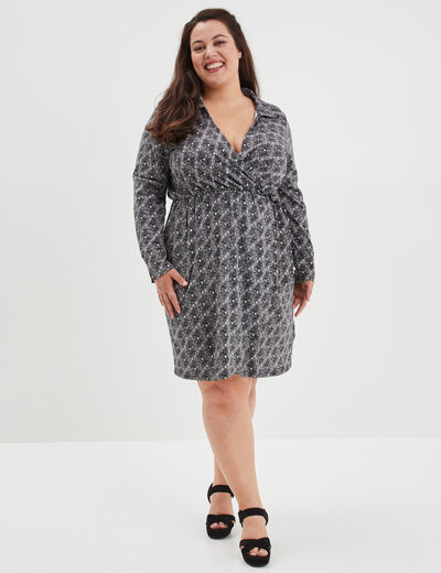 Robe droite col cache-coeur avec noeud noir femme grande taille