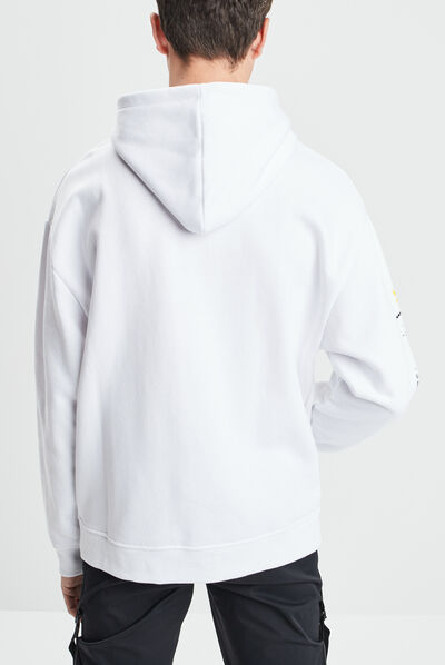 Sweat à capuche hoodie poche ventrale blanc homme