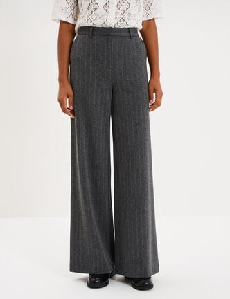 Pantalon large taille haute milano gris femme