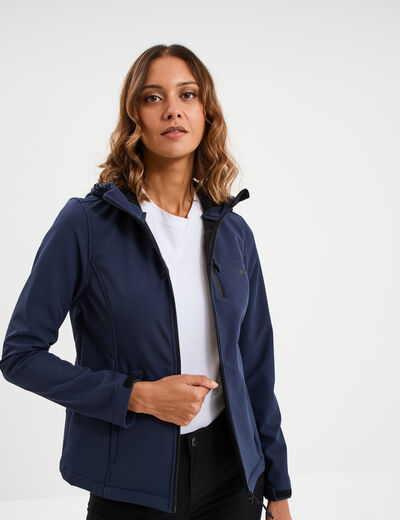 Blouson &agrave; capuche d&eacute;perlant fourr&eacute; bleu marine femme