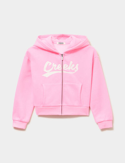Sweat zipp&eacute; &agrave; capuche rose fluo fille