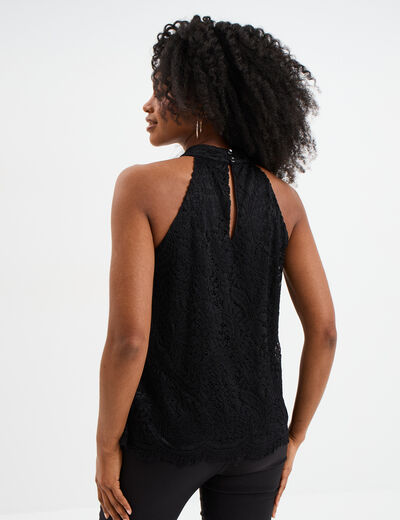 Débardeur dentelle encolure américaine noir femme