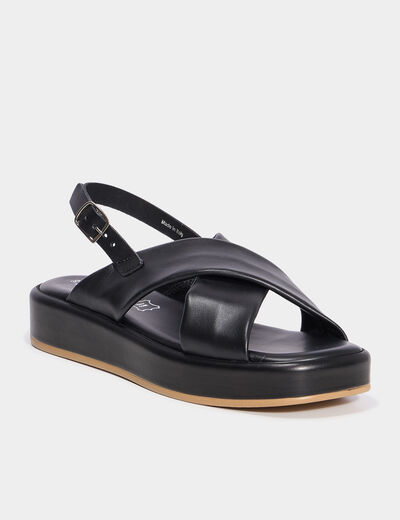 Sandales plateformes &agrave; brides crois&eacute;es noir femme