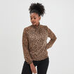 Blouse manches longues à col montant beige femme