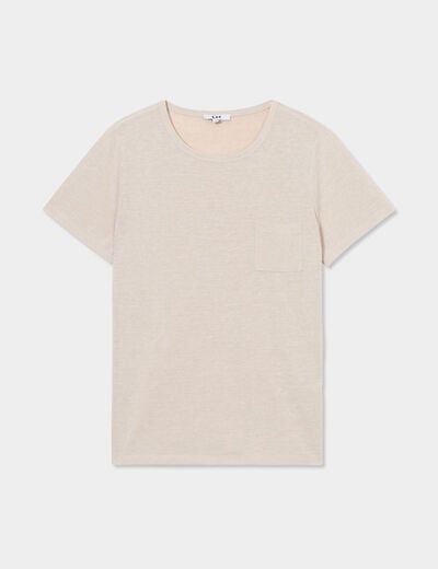 T-shirt col rond 1 poche manches courtes beige femme